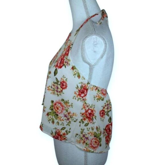 OBOE CREAM & PINK FLORAL HALTER TOP SZ.M EUC. - Picture 2 of 5